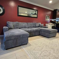 BRAND NEW DARK GREY CORDUROY DOUBLE CHAISE SECTIONAL SOFA COUCH
