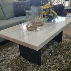 Marble Top Coffee Table Dark Brown Oak Finish