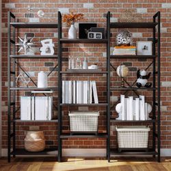 IRONCK Bookcases and Bookshelves Triple Wide 5 Tiers Industrial Bookshelf, Large Etagere Bookshelf Open Display Shelves with Metal Frame for Living Ro
