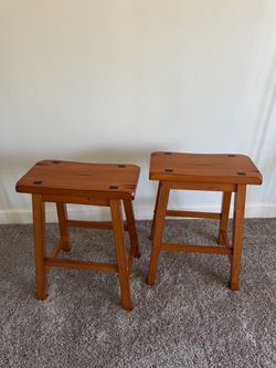 Set of 2 Rustic Wood Counter Height Stools – 24”H Farmhouse Style