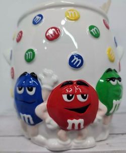 M&M's, Blue/Red/Green, Kitchen Utensil Crock w/3 Utensils, Vintage 2001