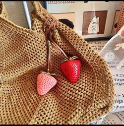 Strawberry Charm Keychain Leather Bag Decoration Pendant Bag Accessories