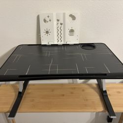 Laptop and Tabletop Adjustable Tray with Book / Tablet Holder, Side Drawer, And Cup Area Black 