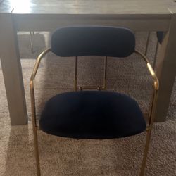 4 Blue  Velvet And Gold Dining Chairs 