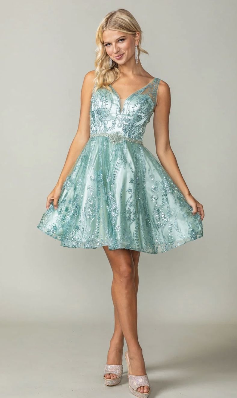 New With Tags Lace Overlay Floral Corset Back Short Formal Dress