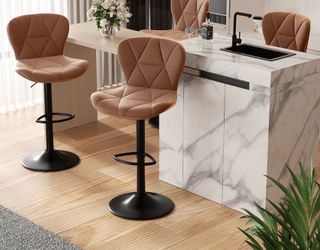 Rust Nalupatio Modern Bar Stools Set of 4, Faux Leather Upholstered Swivel Bar Stools, Adjustable and 360 Swivel Counter Height Bar Chairs