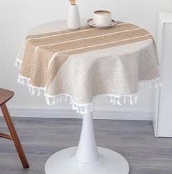 36 Inch Coffee Waterproof Cotton Linen Washable Round Tablecloth