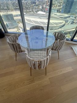 Mobital Weaver Designer Dining Chairs – Oatmeal/Nubuck & Gold
