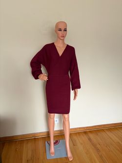 Burgundy Knit V-Neck Sweater Dress