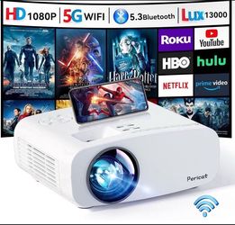 Projector with WiFi and Bluetooth, Pericat 4K Supported Native 1080P Projector, Portable Movie Outdoor Projector for Home Theater, Mini Projector Comp