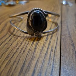 Native Black Onyx Silver Bracelet