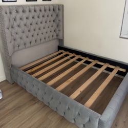 Queen Grey Tufted Bed Frame