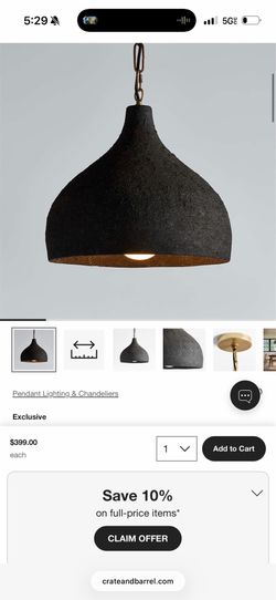 Corfu Large Black Ceramic Pendant Light 18"