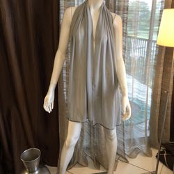 Gray Chiffon Scarf With Embellished Border/ Brand New