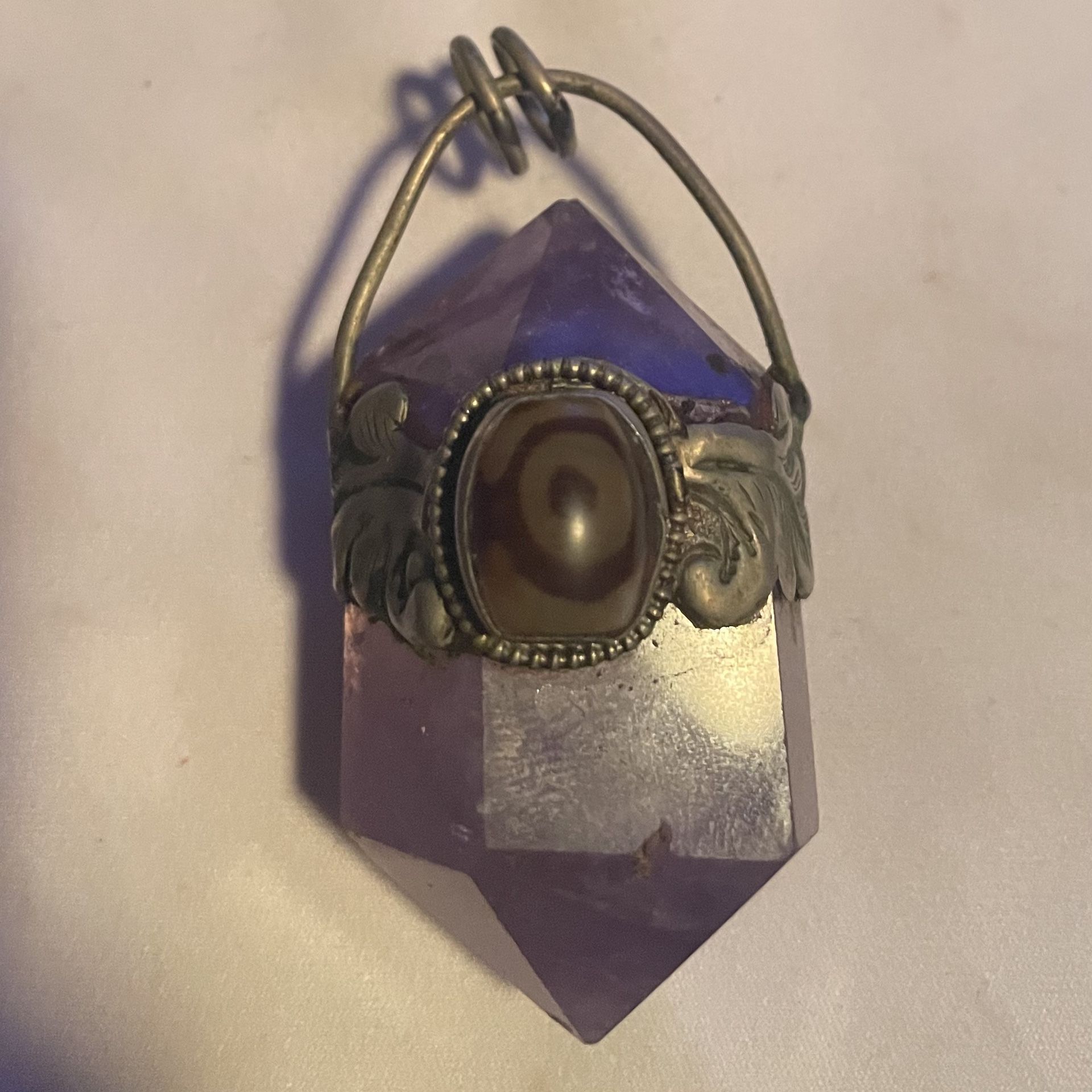 Amethyst Crystal Pendant w/ Shiva Lingam Stone
