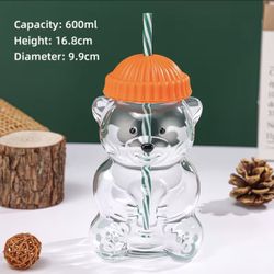 TRENDING BEARISTA MUG ORANGE LID WITH STRAW 