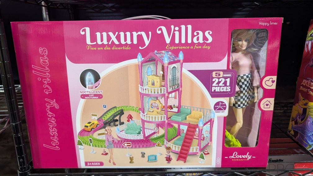 Luxury Villas Dollhouse Playset with Doll Furniture Accessories 221 Pieces