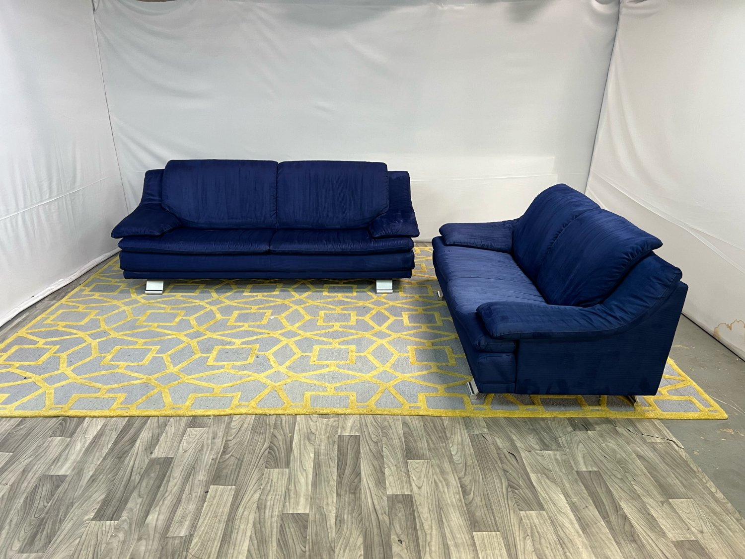 ( Delivery Available ) Natuzzi Dark Blue Couch Set