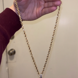 20” 14K Peruvian Gold Rope Chain with Ankh Cross Pendant 10K Gold VVS Diamond Chips