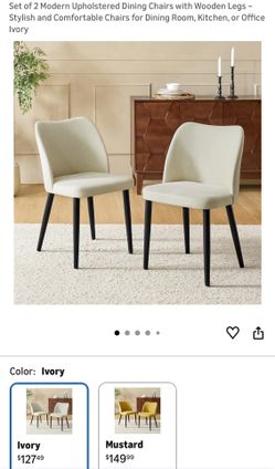 Set of 2 Modern Upholstered Dining Chairs with Wooden Legs 