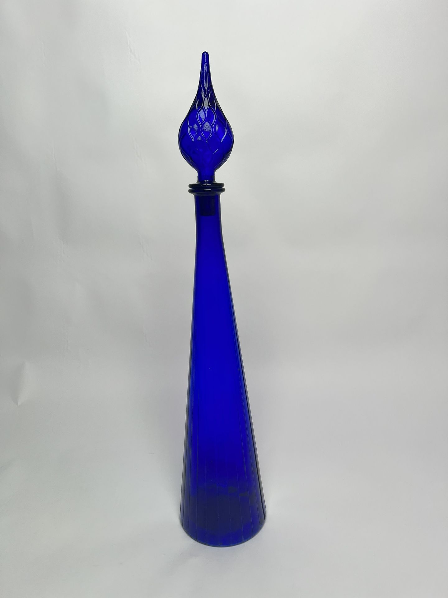 Vintage large Italian Empoli Genie Bottle Cobalt Blue Glass Floor Decanter