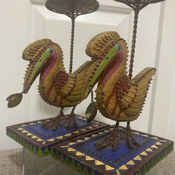 2 Silvestri Amazonia Candle Holder By Marsha McCarthy Beaded Toucan Bird 8.5in