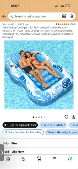 Tanning Pool Lounger - 80" x61" Large Inflatable Float for Adults, 2-in-1 Sun Tub & Lounge Raft with Pillow Cup Holders, Leakproof PVC Inflatable Tann