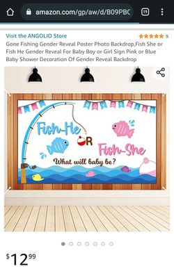 Gender Reveal Fish Backdrop Baby Shower Decoration  Thumbnail