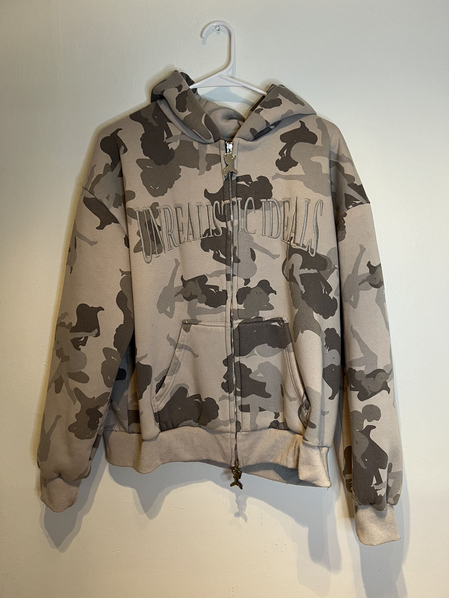 NAMED COLLECTIVE 'Unrealistic Ideals' Grey Camo Zip Up Hoodie M/L Rare