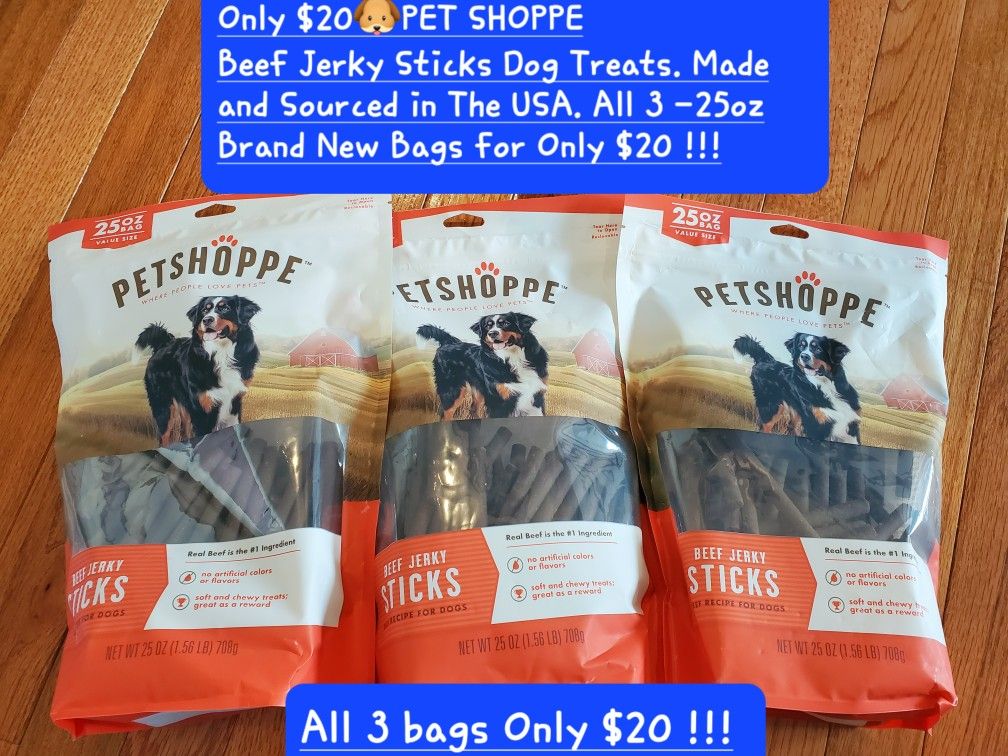 $20🐶Beef Jerky Sticks Dog Treats. Made and Sourced in The USA. All 3 -25oz Brand New Bags for Only $20 !!!