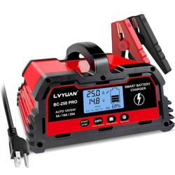 LVYUAN 5/10/25Amp Smart Car Battery Charger, 12V/24V Automotive Charger, Lead-Acid Battery, LiFePO4