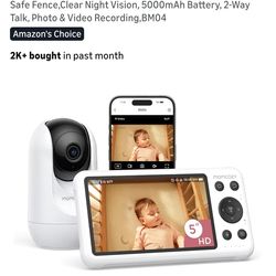 Momcozy Smart WiFi Baby Monitor with Camera and Audio, 5" 1080P Screen with Wall Mount, Motion & Cry Detection, Safe Fence,Clear Night Vision, 5000mAh
