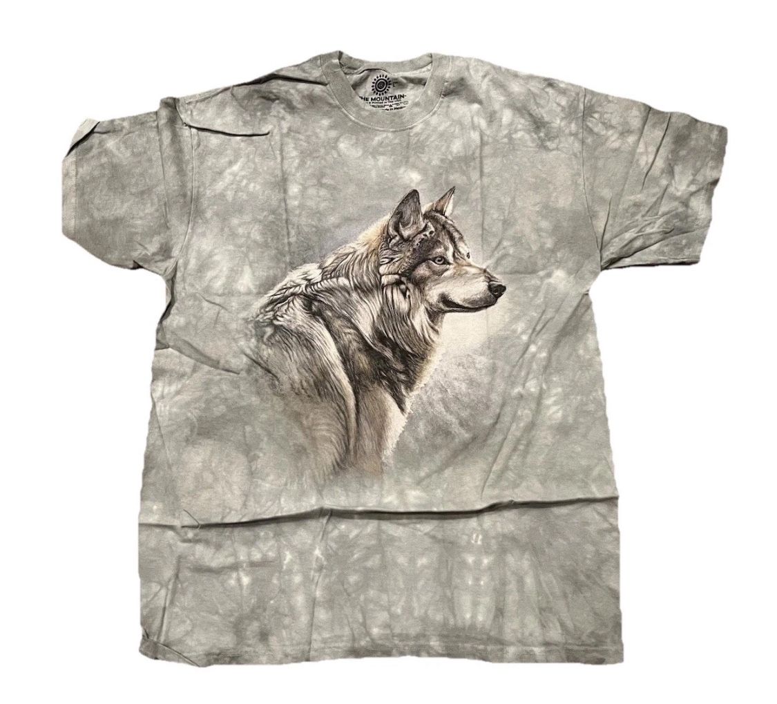 The Mountain T-Shirt Tie Dye Grey Blue Wild Wolf Adult Mens Large 10664 New