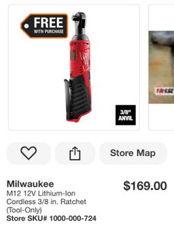 Milwaukee m12 3/8 ratchet tool only