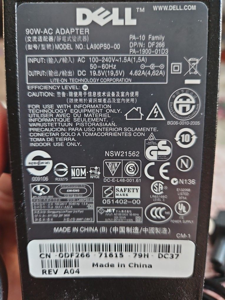 Dell Laptop Power Adapter 90W-AC