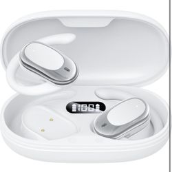 Adjustable Silicone Open Ear Headphones Wireless Bluetooth 5.4, Earbuds with Earhooks, IPX7 Waterproof, Bone Conduction Open Ear Earbuds for Running a