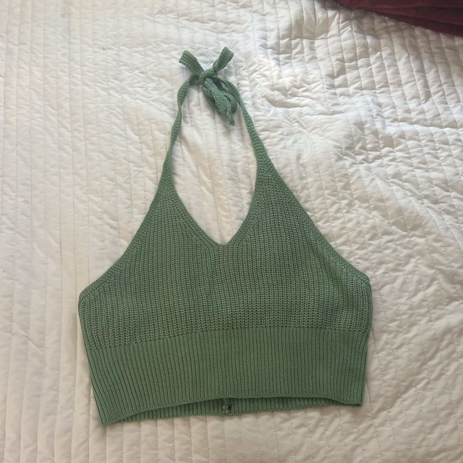 Mint Green Crochet Knitted Halter Crop Top