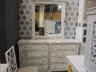 Furniture Source Distressed White 8-Drawer Dresser with Mirror