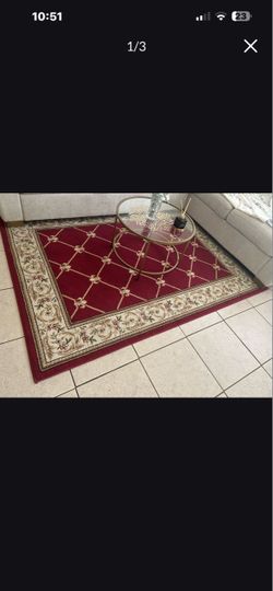 Red Traditional Area Rug with Floral Border