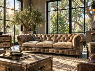 Arhaus Leather Chesterfield Sofa Couch