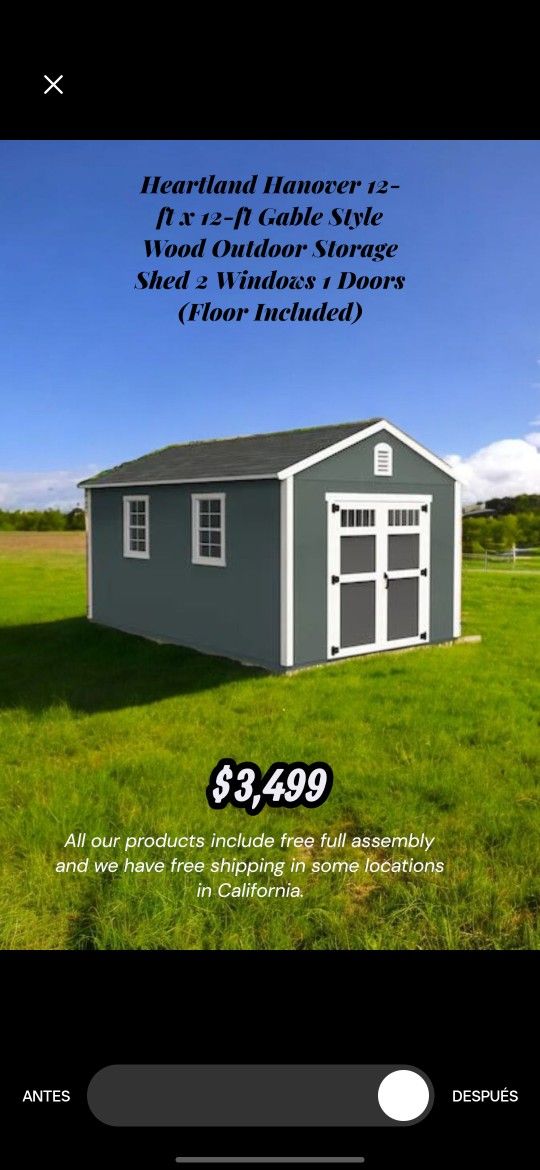 Heartland Hanover 12-ft x 12-ft Gable Style Wood Outdoor Storage Shed 2 Windows 1 Doors (Floor Included)