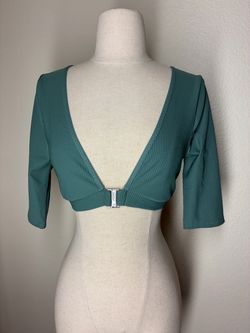 New For Love & Lemons Teal Ribbed Crop Top with Silver Clasp
