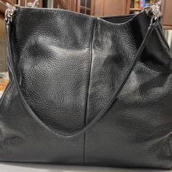Womens Black Coach Phoebe Pebble Leather Silver Hardware Tote Bag Purse F34495