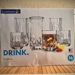 Luminarc Brighton 16-Piece Glassware Set - New In Box 