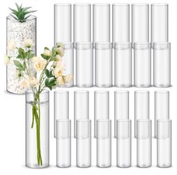 24 Pcs 10 Inch Acrylic Clear Cylinder Vase Plastic Flower Vase Unbreakable Tall for Wedding Centerpieces Party Home Plants Bouquet Decor