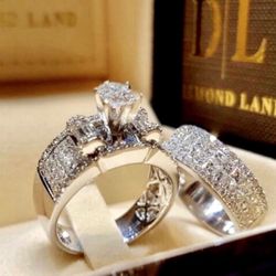*NEW ARRIVAL* 2pc Set White Sapphire Wedding Rings Sz 10 *Other 800 Items**