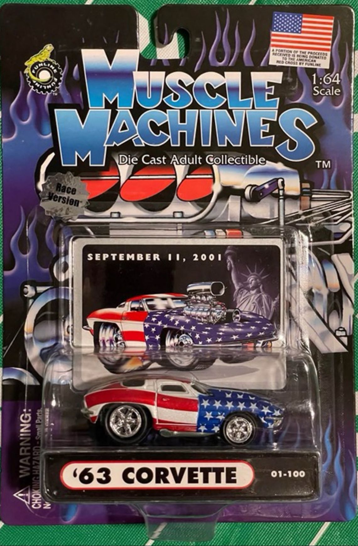 2001 Muscle Machines 9/11 Patriotic '63 Corvette Race Version w/o Blower -1:64-