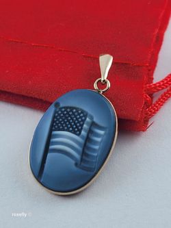 14K Yellow Gold American Flag “God Bless America” Small Pendant – Perfect for the 4th of July! 🇺🇸
