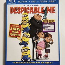 DESPICABLE ME (2010 Blu-Ray + DVD + Expired Digital Copy) Limited Edition 3-Disc Combo Pack Includes Mini Movies, Has Original Slipcover, Steve Carell