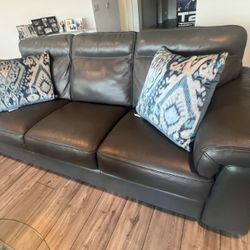 Dark Grey Leather Sofa – Like New